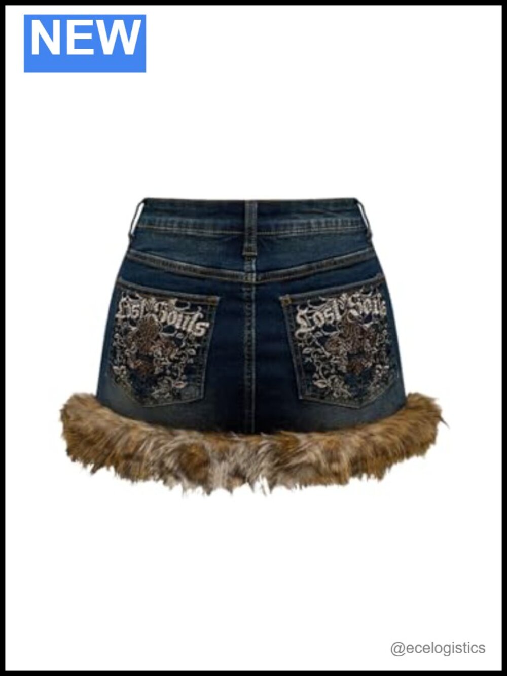 Plus Size Fuzzy Mini Denim Skirt Y2K Leopard Bodycon